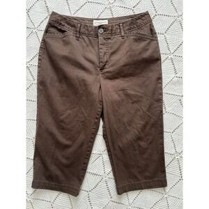 Brown Cotton Stretch Capri Pants Petite Neutral Cropped Casual 10P 97% Cotton